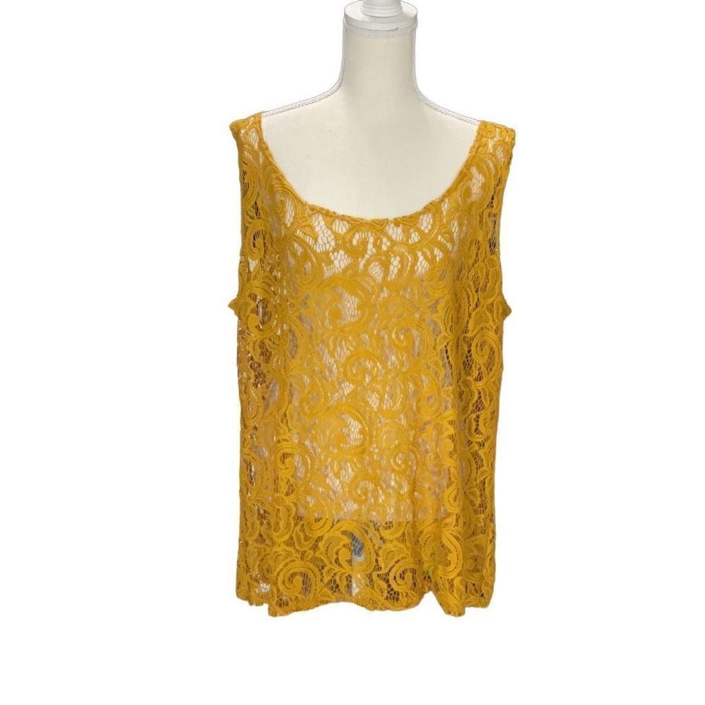 Ashley Stewart Gold Corded Lace Paisley Sleeveless Plus Size Top Size 26